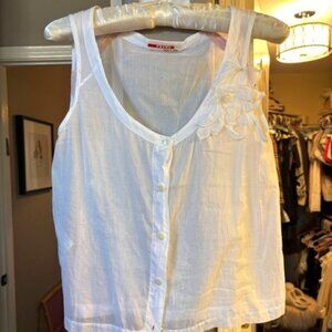 Prada White Sheer Sleeveless top with flower detail, size 38 (US size 2)